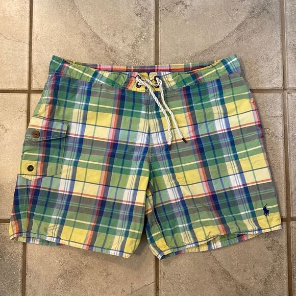 Polo by Ralph Lauren Men’s 34 Plaid Swimtrunks Pocket Embroidered Logo Mesh Line - Picture 1 of 9